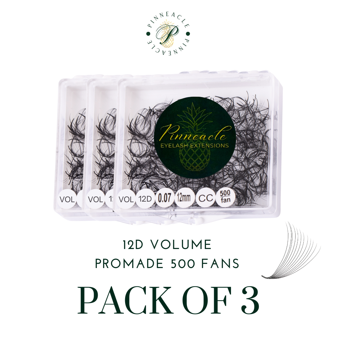 Pack of 3 - 12D Volume - 500 Fans Promade Volume Fans For Professional Eyelash Extension - Pinneacle Lash