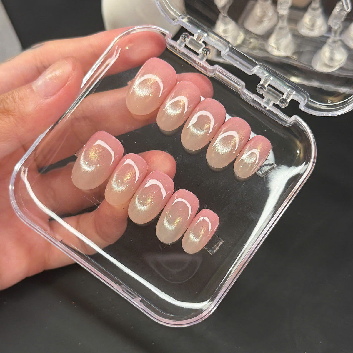 Nude Basic Cat Eye Press On Nails - Natural Pink Nude Gel Nails - Clean Girl - Handmade Reusable Nail Set - Custom Size Set - PN251109