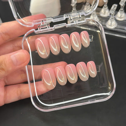 Nude Basic Cat Eye Press On Nails - Natural Pink Nude Gel Nails - Clean Girl - Handmade Reusable Nail Set - Custom Size Set - PN251109