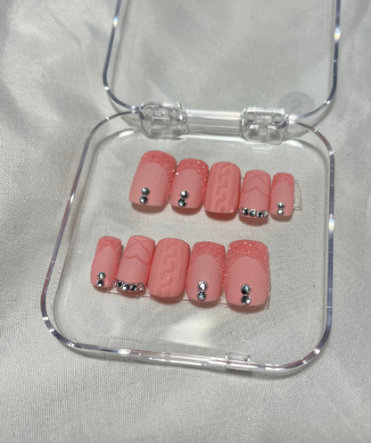 Blush Pink Matte Press-On Nails - Cute Heart with Rhinestones - Valentines Nails - Wedding & Everyday Nails - Luxury Old Money Look - Custom Size Set - PN251133