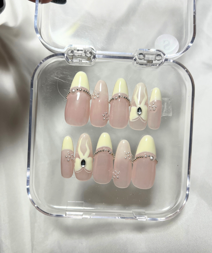 Blush Pink French Tip Press-On Nails with Flower Accent - Valentines Nails - Wedding & Everyday Nails  -  Custom Size Set - PN251135