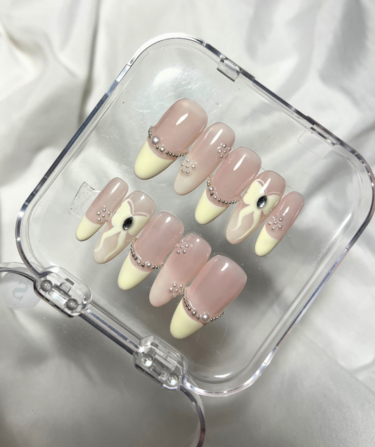 Blush Pink French Tip Press-On Nails with Flower Accent - Valentines Nails - Wedding & Everyday Nails  -  Custom Size Set - PN251135