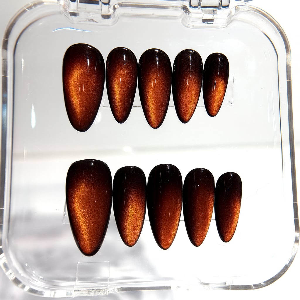 Orange Cat Eye Press On Nails - Burnt Orange Magnetic - Handmade Nails - Fall Luxury - Handmade Magnetic Nail Set - Custom Size Set - PN251129