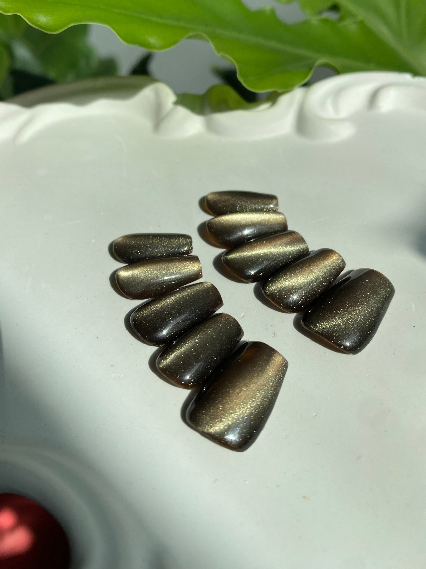 Bronze Gold Cat Eye Press On Nails - Handmade Gel Nails - Coffin Shape Metallic - Party Nigt Out Nails - Custom Size Set - NM233034