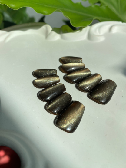 Bronze Gold Cat Eye Press On Nails - Handmade Gel Nails - Coffin Shape Metallic - Party Nigt Out Nails - Custom Size Set - NM233034