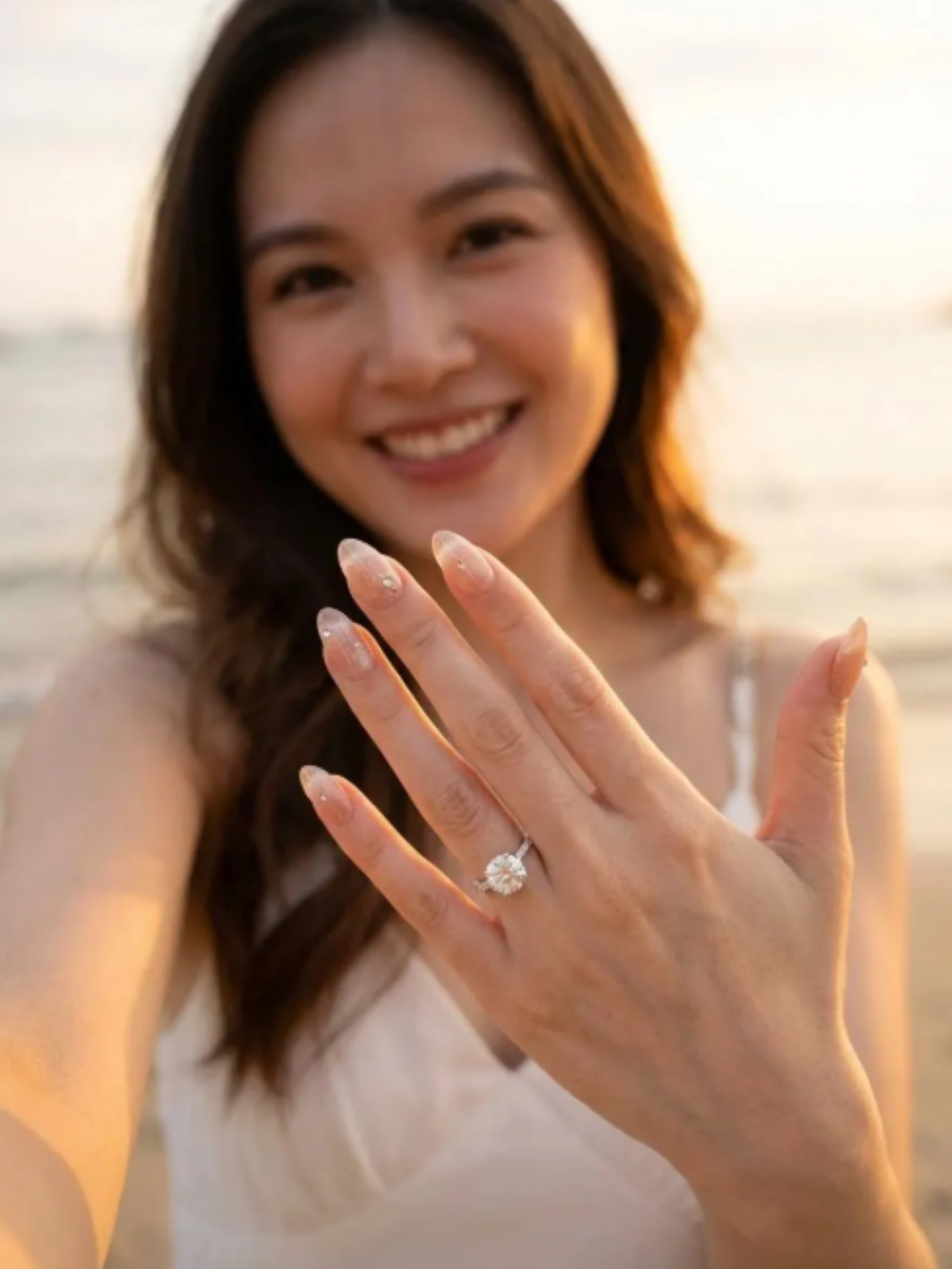 Engagement, Proposal, Wedding Press-On Nails -  Pink Cat Eye with Crystal Accents - Handmade Reusable Nail Set - Custom Size Set - DYT152008