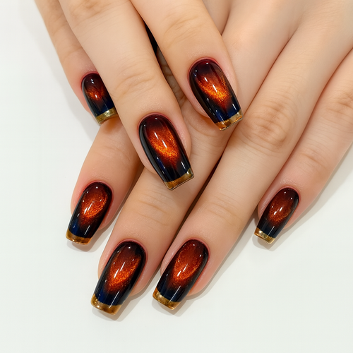 Purple Gold Cat Eye Press On Nails - Magnetic Nails - Luxury Old Money Look - Fall Luxury - Handmade Magnetic Nail Set - Custom Size Set - PN251138