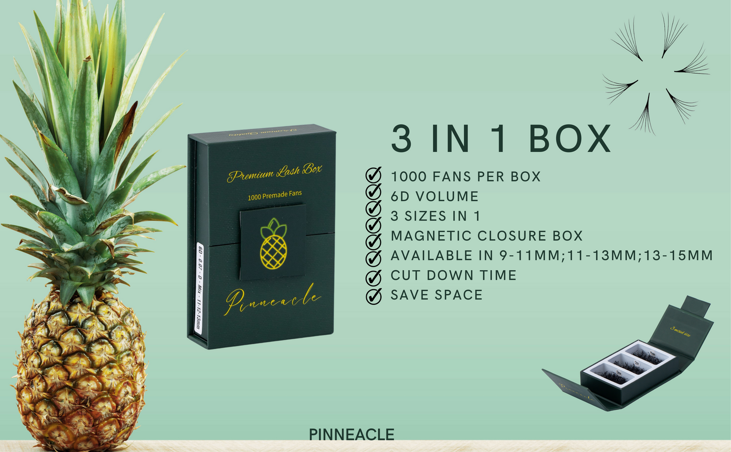 1000 Fans - 3 sizes in 1 box - 0.07 - 6D volume - D curl (13-14-15mm)