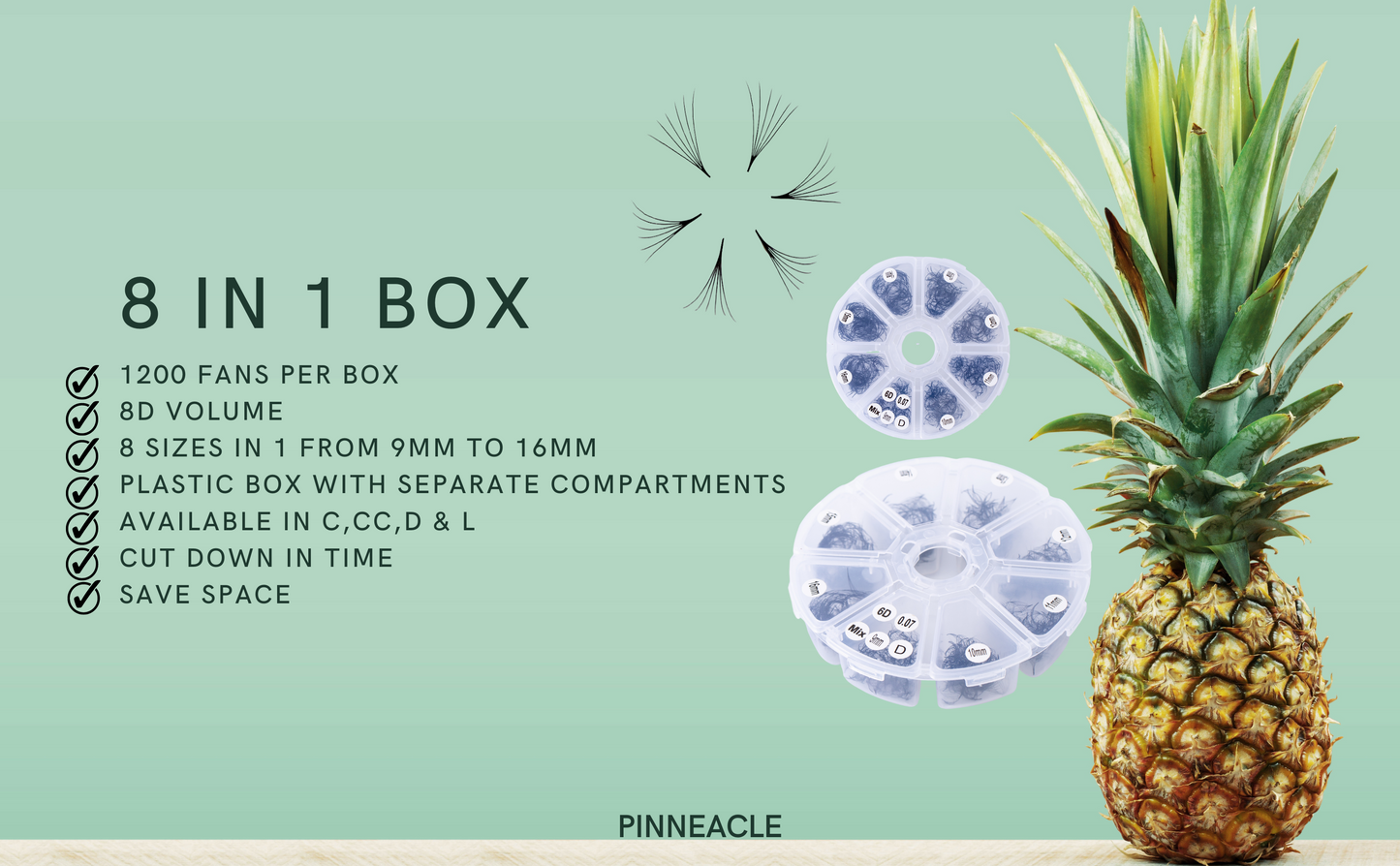 1200 Fans - 8 sizes 1 in box | Lengths: 11-18mm | Round Box | 7D