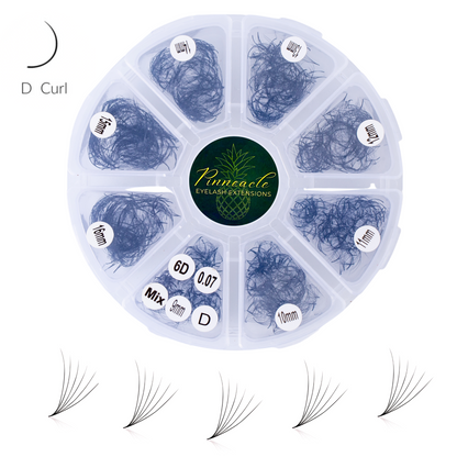 12D Volume | 1200 Premade Volume Fans - 8 sizes in 1 box | Lengths : 9-16mm | Round Box