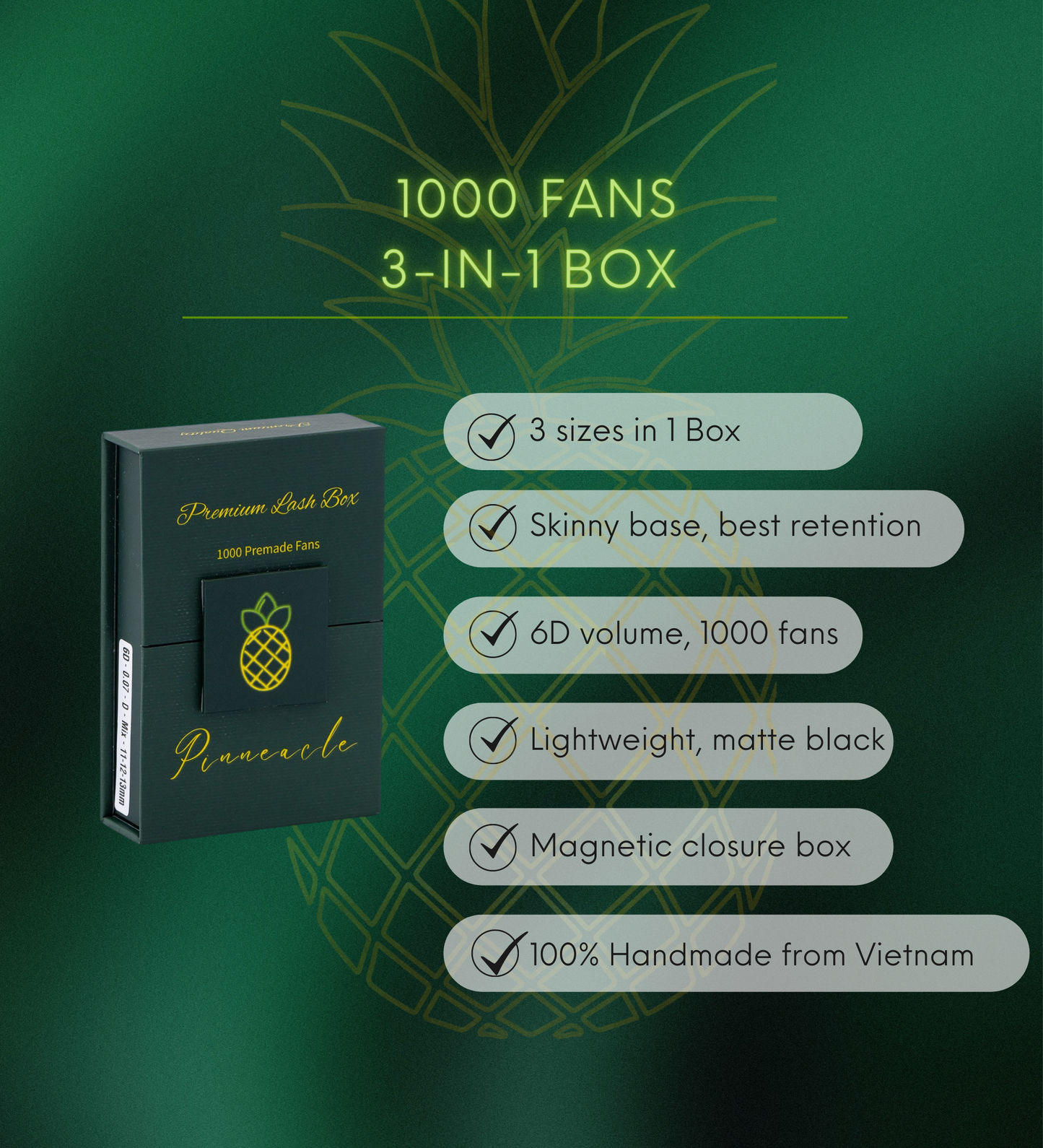 1000 Fans - 3 sizes in 1 box - 0.07 - 6D volume (9-10-11mm)