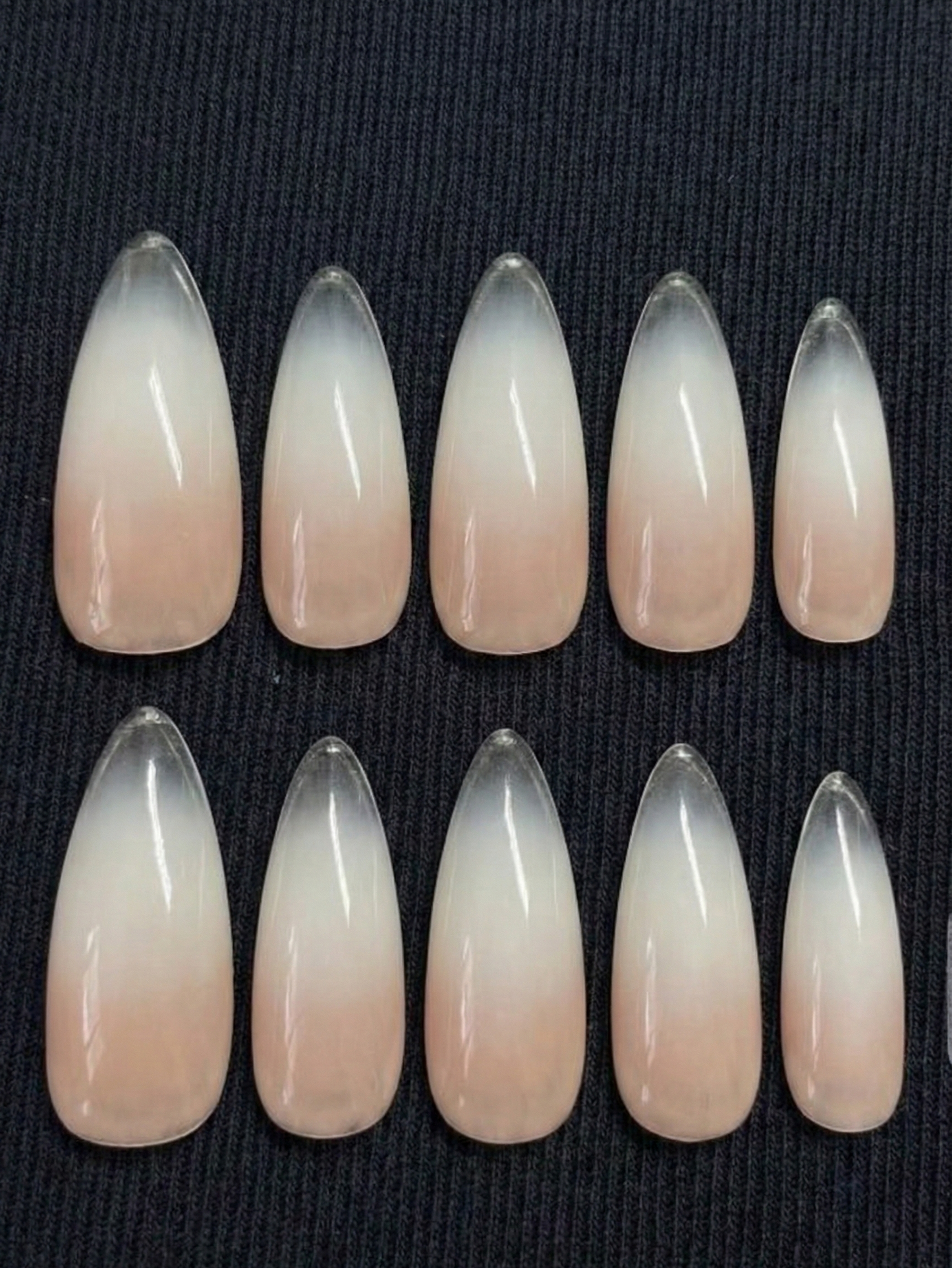 Nude to Clear Glass Ombre Press On Nails - Milky White Clean Girl - Transparent Jelly Tip - Ghost French Gradient - Custom Size Set - PN251221