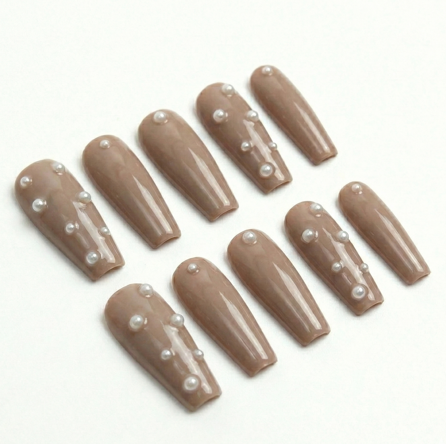 Mauve Taupe Pearl Press On Nails - Coquette 3D White Pearl - Korean Soft Girl Aesthetic - Bridal Wedding Gel - Custom Size Set - PN251166