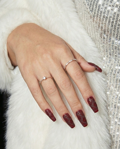 Wine Red 3D Flora - Smoky Black Jelly Base - Valentine Art - Gothic Vampire Aesthetic - Dark Feminine Textured Gel - Custom Size Set - PN251213