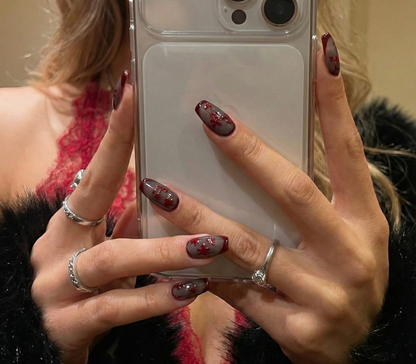 Wine Red 3D Flora - Smoky Black Jelly Base - Valentine Art - Gothic Vampire Aesthetic - Dark Feminine Textured Gel - Custom Size Set - PN251213