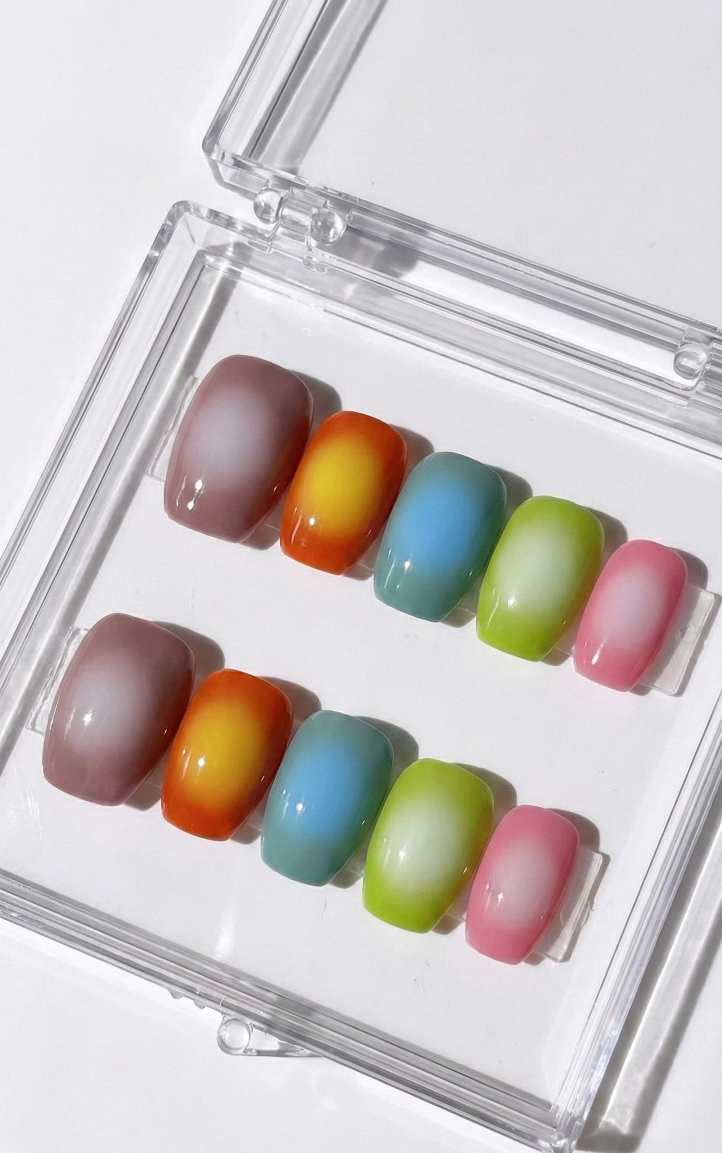 Colorful Aura Gradient Press On Nails – Airbrush Blush Ombre - Korean Aesthetic - Summer Y2K Gel - Custom Size Set - PN251188