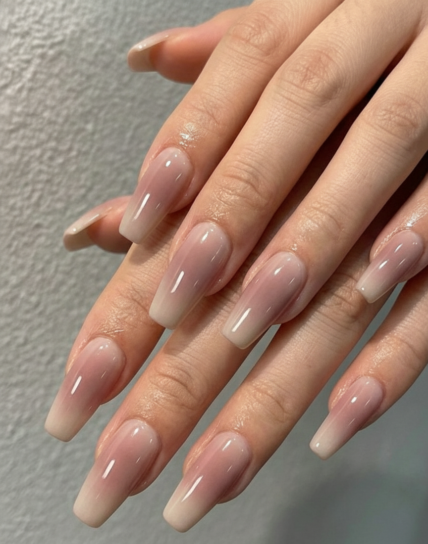 French Ombre Press On Nails - Baby Boomer Rose Gold & White Gradient - Valentines Nails - Classic Brial Wedding Nails - Custom Size Set - PN251111