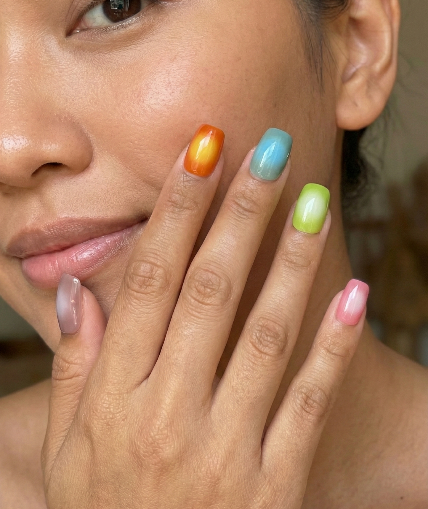 Colorful Aura Gradient Press On Nails – Airbrush Blush Ombre - Korean Aesthetic - Summer Y2K Gel - Custom Size Set - PN251188