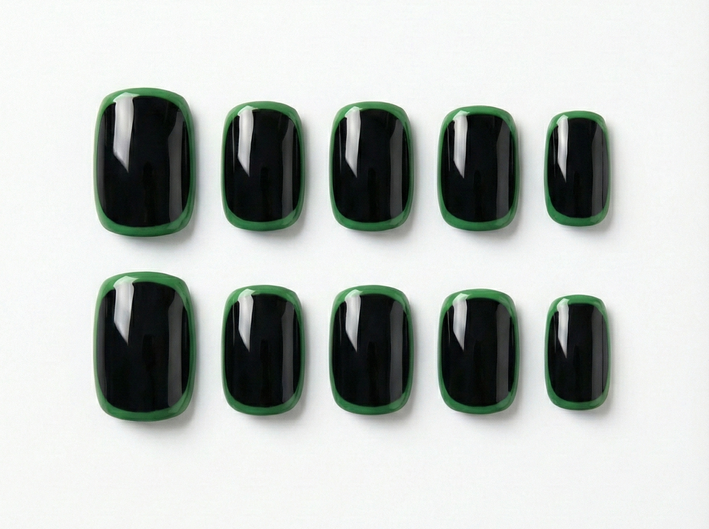 Black & Green Border Press On Nails – Minimalist Outline Framed Art - Modern Edgy Two Tone - Y2K Trendy Gel - Custom Size Set - PN251187