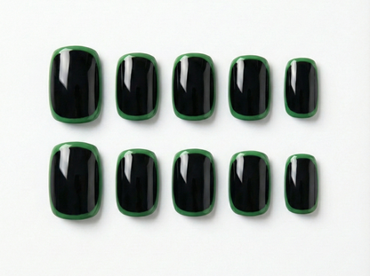 Black & Green Border Press On Nails – Minimalist Outline Framed Art - Modern Edgy Two Tone - Y2K Trendy Gel - Custom Size Set - PN251187