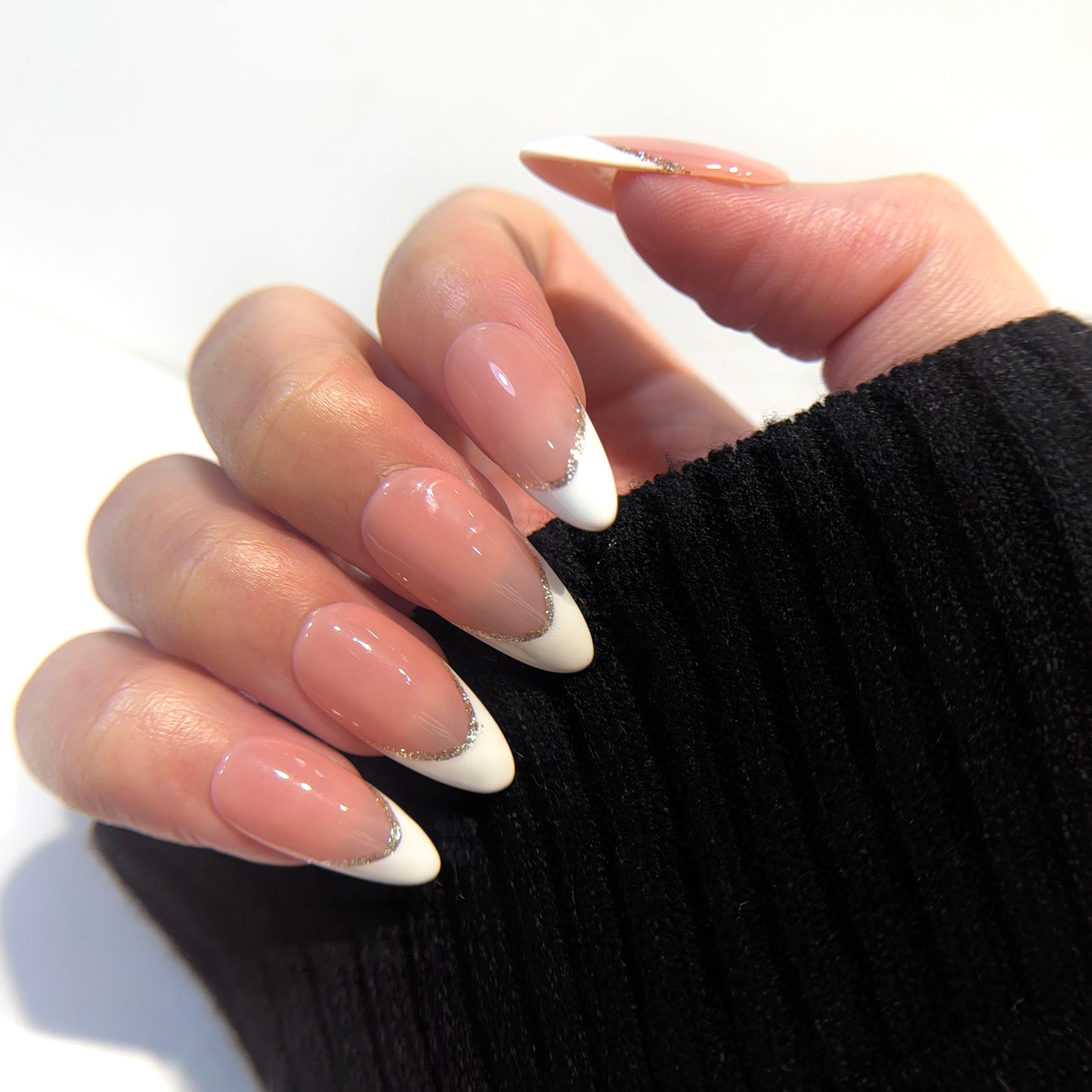 French Tip Press On Nails - Nude Pink with White Tips - Luxury Old Money Handmade Nails - Reusable Natural Salon Nails - Custom Size Set - NM233005