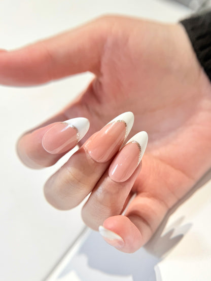 French Tip Press On Nails - Nude Pink with White Tips - Luxury Old Money Handmade Nails - Reusable Natural Salon Nails - Custom Size Set - NM233005