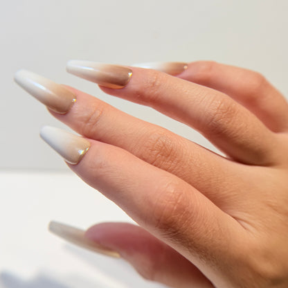 White Gold Ombré Press On Nails - Champagne Shimmer Nails - Brial Wedding Press On -  Luxury Handmade Nails- Custom Size Set - NM233017