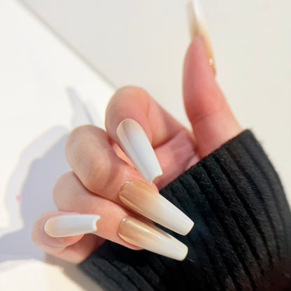 White Gold Ombré Press On Nails - Champagne Shimmer Nails - Brial Wedding Press On -  Luxury Handmade Nails- Custom Size Set - NM233017