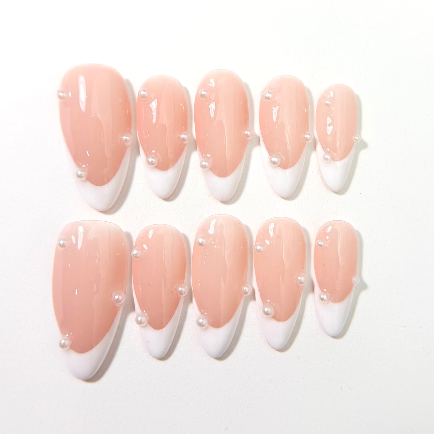 Nude Jelly Pearl French Tip Press On Nails - 3D Pearl Drops - Engagement Nails - Brial Wedding Press On - Custom Size Set - NM233007