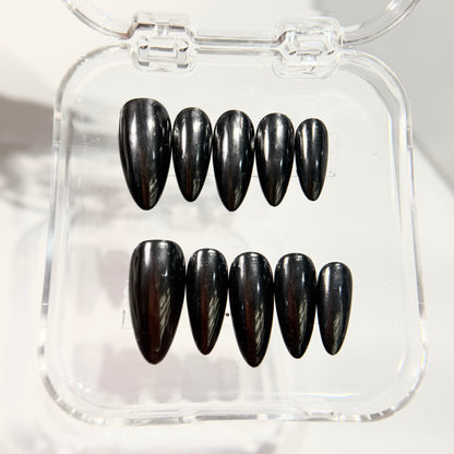 Gunmetal Chrome Press On Nails - Metallic Black Gel Nails - Party Nails - Custom Size Set - NM233010