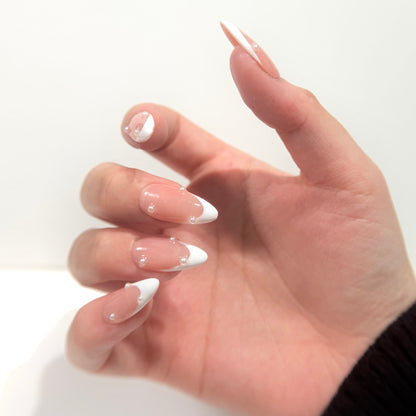 Nude Jelly Pearl French Tip Press On Nails - 3D Pearl Drops - Engagement Nails - Brial Wedding Press On - Custom Size Set - NM233007