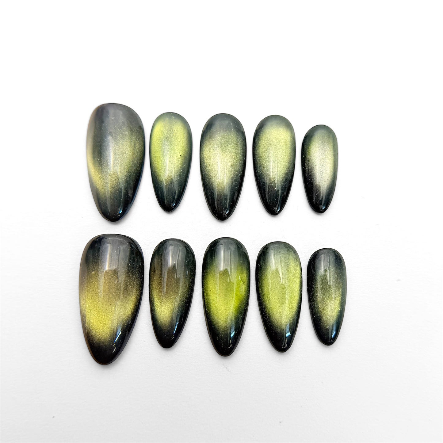 Green Cat Eye Press On Nails - Emerald Reflective Nails - Party Night Out - Handmade Magnetic Nail Set - Custom Size Set - NM233025