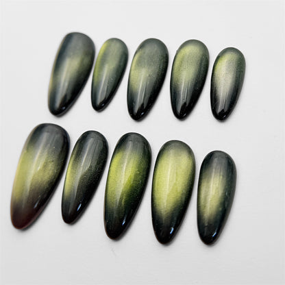 Green Cat Eye Press On Nails - Emerald Reflective Nails - Party Night Out - Handmade Magnetic Nail Set - Custom Size Set - NM233025