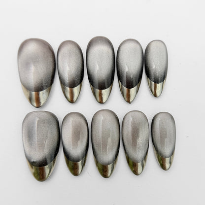 Silver Cat Eye Chrome Tip Press On Nails - Grey Metallic Gradient Nails - Luxury Reusable Gel Press Ons - Handmade Salon Quality Nail Set - Custom Size Set - NM233033