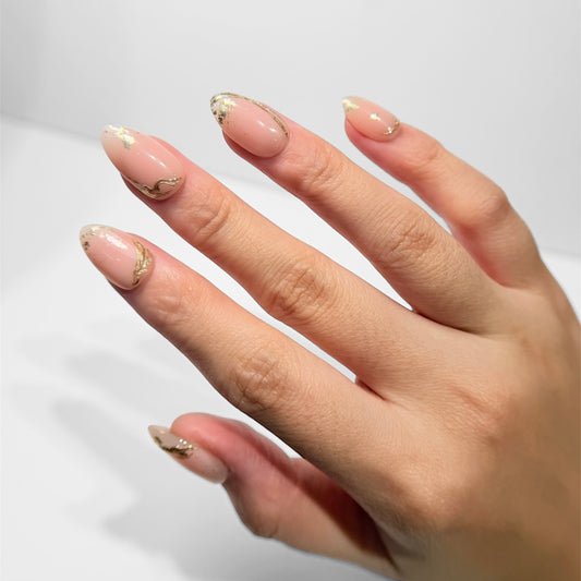 Blush Pink Press On Nails with Gold Foil - Nude Marble Glossy Nails - Elegant Wedding Press On Set - Custom Size Set - NM233032