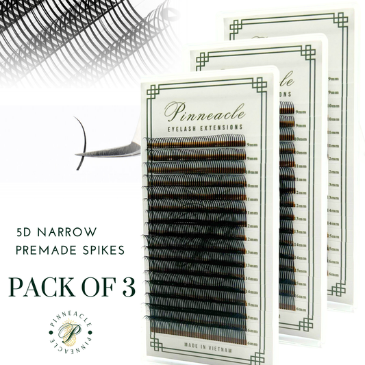 Pack Of 3 - Premade Ultra-Narrow 5D Spike Fans - 800 Fans Per Box - Premium Handmade Volume Fans For Professional Eyelash Extensions