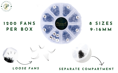 1200 Remade Volume Fans - 8 sizes 1 in box | Lengths: 10-17mm | Round Box | 7D