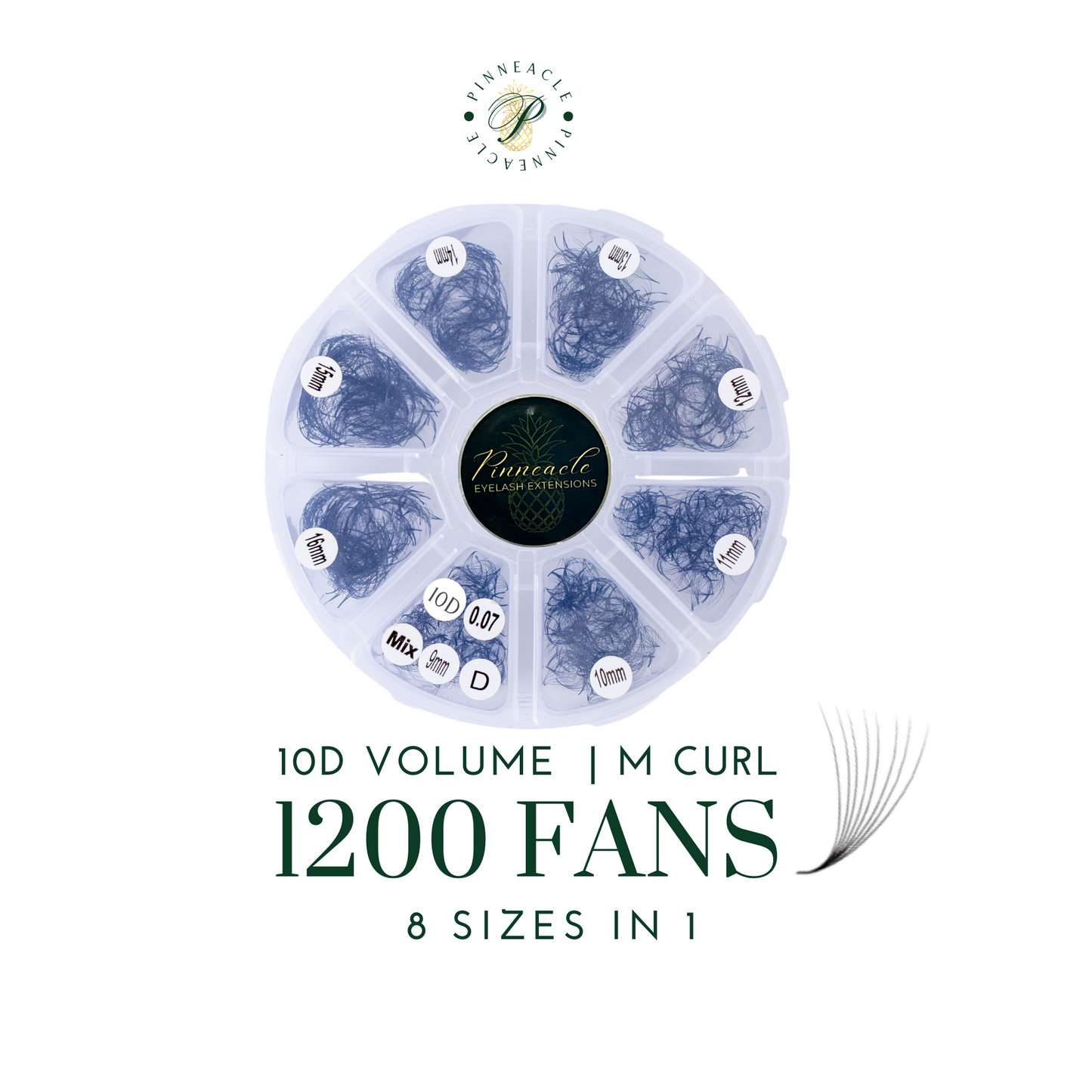 1200 Premade Volume Fans - 8 sizes in 1 box | Lengths: 11-18mm | 10D