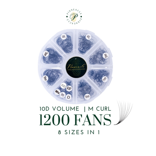 1200 Premade Volume Fans - 8 sizes in 1 box | Lengths: 11-18mm | 10D