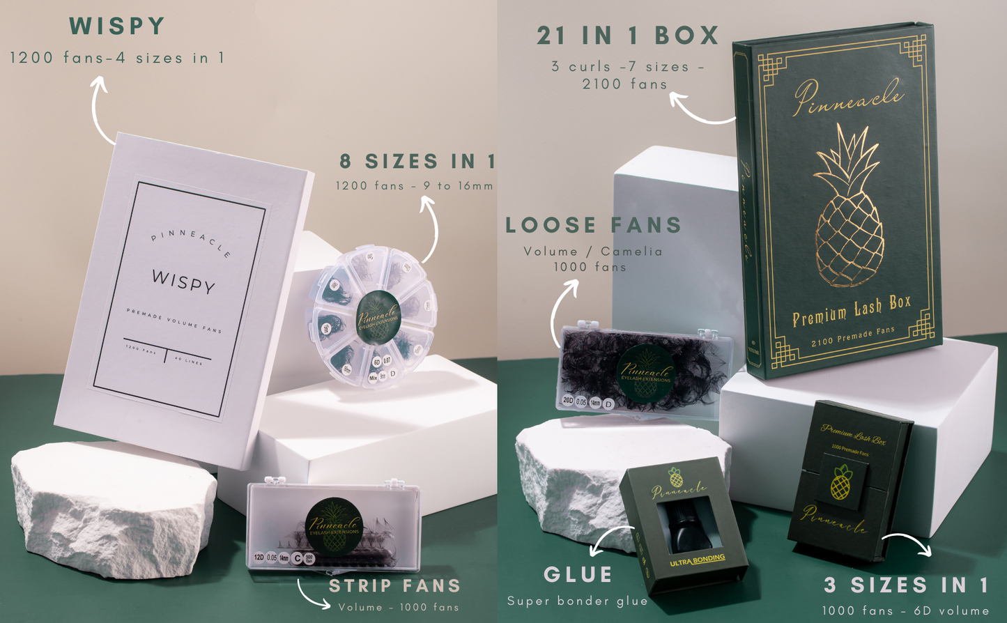 1200 Premade Volume Fans - 8 sizes in 1 box | Lengths: 11-18mm | 10D