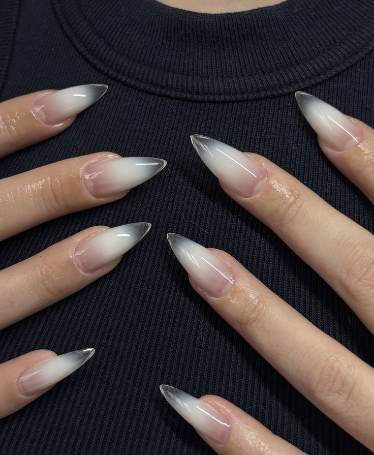 Nude to Clear Glass Ombre Press On Nails - Milky White Clean Girl - Transparent Jelly Tip - Ghost French Gradient - Custom Size Set - PN251221