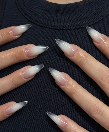 Nude to Clear Glass Ombre Press On Nails - Milky White Clean Girl - Transparent Jelly Tip - Ghost French Gradient - Custom Size Set - PN251221