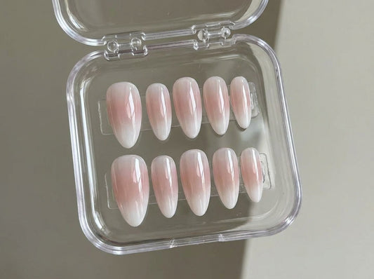 Pink Ombre Blush Press On Nails, Aura Gradient Nude Nails, Soft Milky Pink Almond Nails, Classy Minimalist Fake Nails, Reusable Glue Ons - PN251299