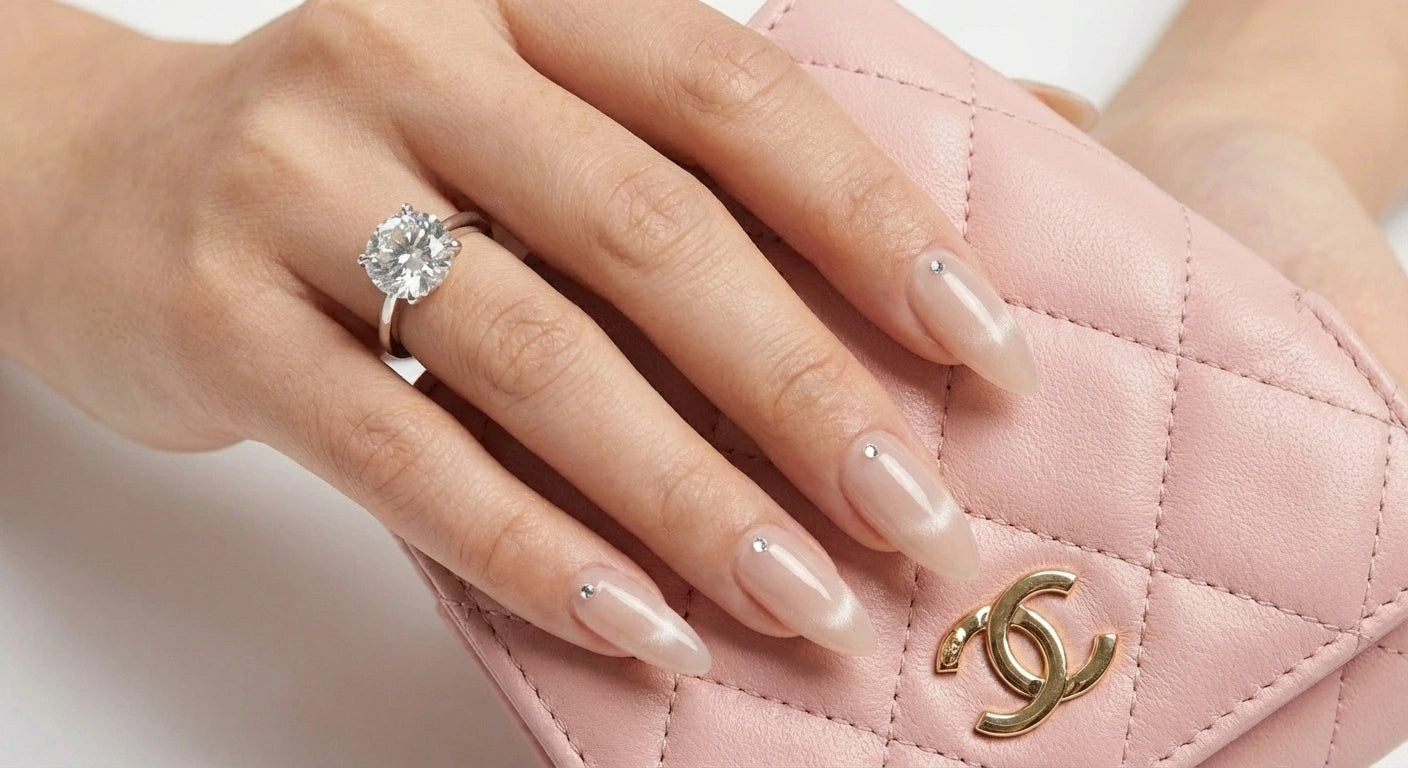 Crystal Press On Nails - Handmade Nails - Bridal Wedding Nails - Minimalist Luxury - Clean Girl Old Money Nails - Custom Size Set - PN251127