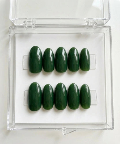 Dark Jade Green Press On Nails - Deep Emerald Jelly - Old Money Gemstone Aesthetic - Glossy False Nails - Custom Size Set - PN251156