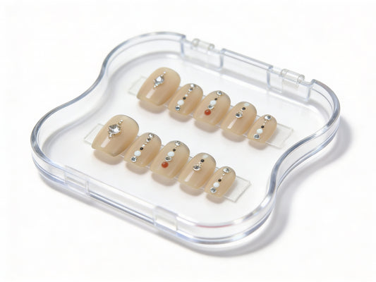 Nude Beige Nails, Rhinestone Gems, Minimalist Bling, Elegant Date Night, Wedding Guest, Office Chic, Classy Nail, Reusable Custom Size - PN251259