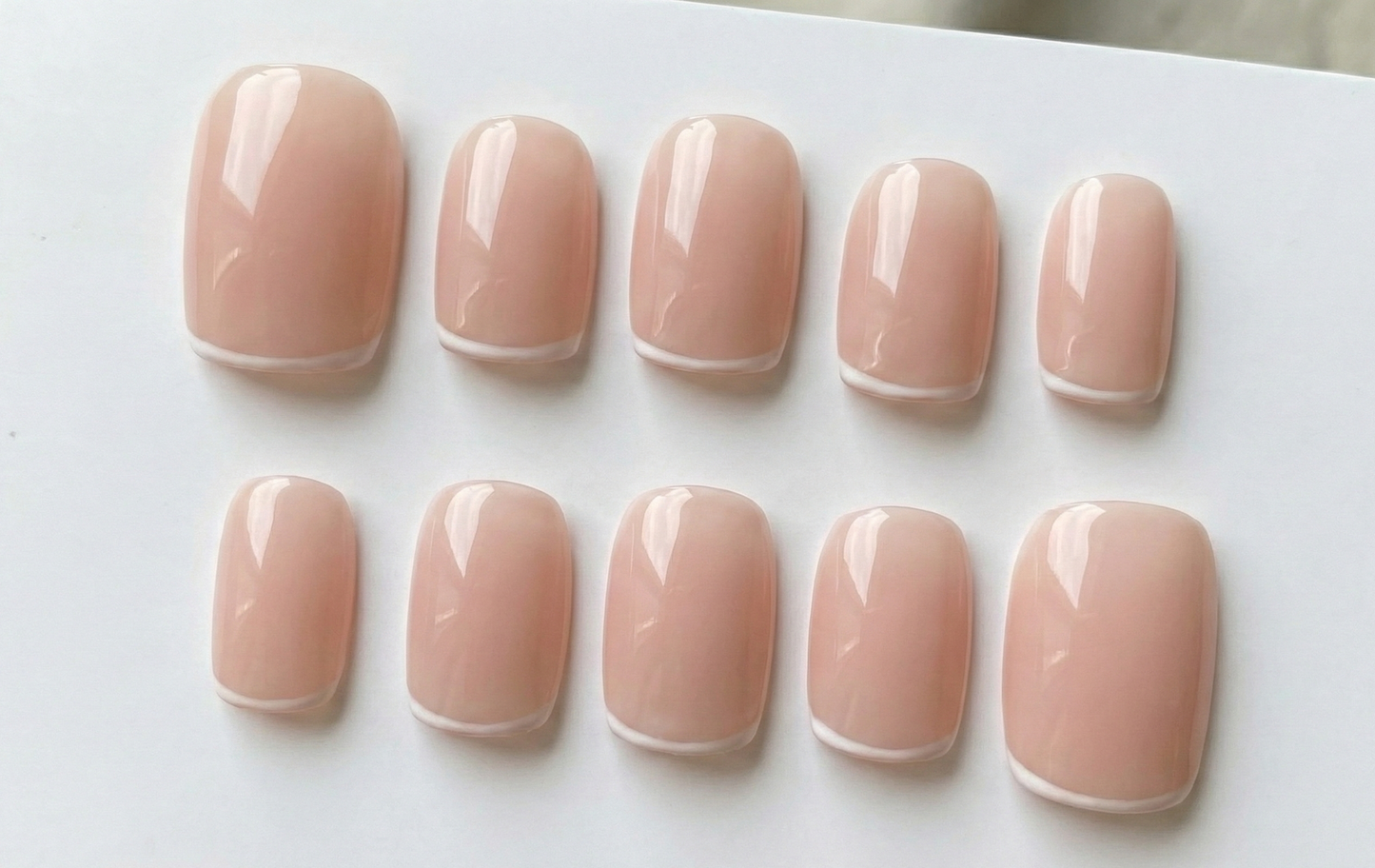Micro French Tip Press On Nails – Nude Pink - Skinny White Line - Clean Girl Aesthetic - Natural Office Daily Gel - Custom Size Set - PN251200