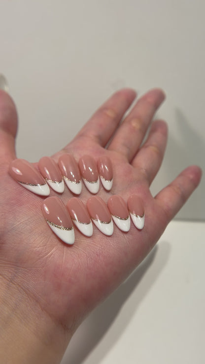 French Tip Press On Nails - Nude Pink with White Tips - Luxury Old Money Handmade Nails - Reusable Natural Salon Nails - Custom Size Set - NM233005