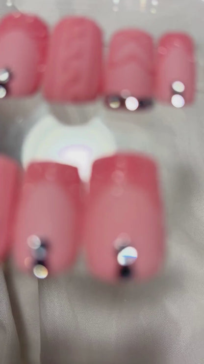 Blush Pink Matte Press-On Nails - Cute Heart with Rhinestones - Valentines Nails - Wedding & Everyday Nails - Luxury Old Money Look - Custom Size Set - PN251133