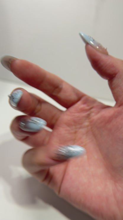 Blue Floral Press On Nails - Baby Blue Ombré Nails with 3D Flowers - Soft Elegant Nails - Korean Style Gel Nails - Custom Size Set - NM233031